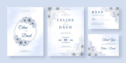 Fototapeta na wymiar Beautiful wedding invitation template with wreath flower watercolor