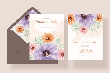 Romantic and elegant wedding card template with floral and envelope