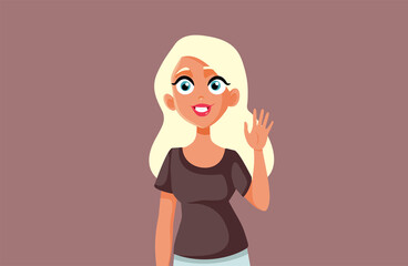 Happy Woman Waving Saluting Vector Cartoon