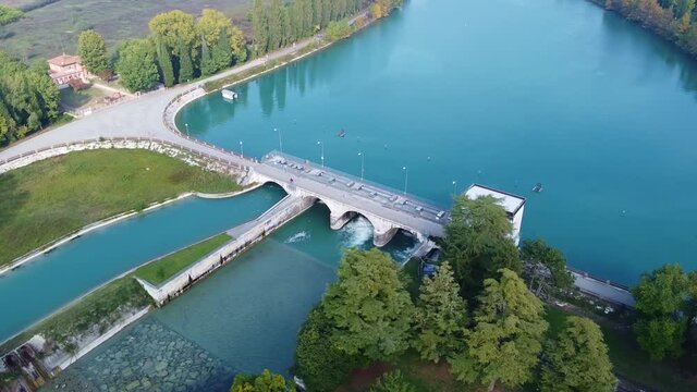 An aerial view of the Mehmed Pasa Sokolovic Bridge