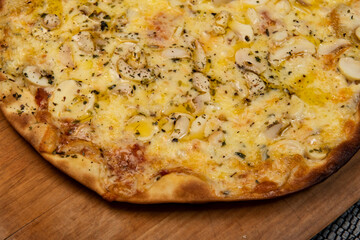 Brazilian pizza with mushroom, cheese and oregano