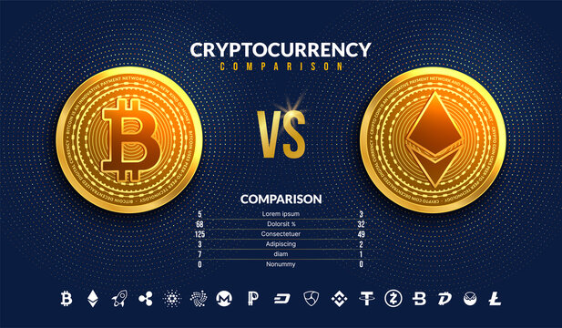 Cryptocurrency versus battle background, Comparison of valuation of crypto currency concept, Digital money future financial vector illustration
