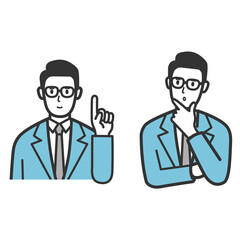ひらめき　考える　悩むビジネスマンの表情セット
