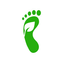 Carbon footprint. Reduce carbon emissions. Green symbol of global warming. Protection of ecology, environment. Human footprint. Vector icon isolated on white background