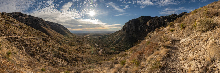 Panorama From Hunter Peak to Guadalupe Peak in Guadalupe Mountains - obrazy, fototapety, plakaty