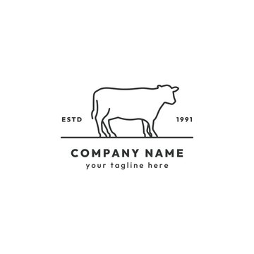 Monoline animal cow logo design vector template