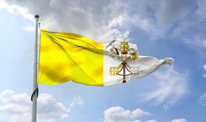 Vatican City flag - realistic waving fabric flag.