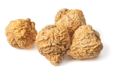 Dried yellow Maca roots isolated on white background