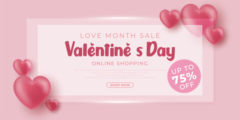 Realistic banner Valentine's day sale vector with square glass design