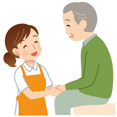 高齢者に話しかける介護士　介護　ヘルパー
