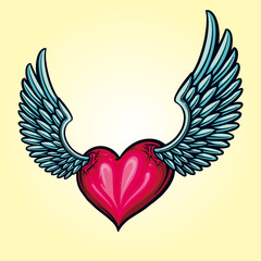 Cute Heart Love Wings Tattoo Vector illustrations for your work Logo, mascot merchandise t-shirt, stickers and Label designs, poster, greeting cards advertising business company or brands.