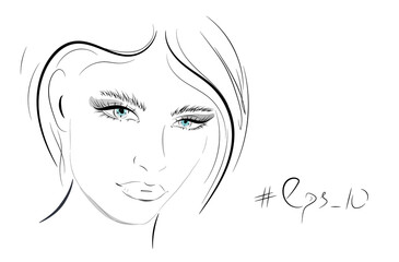 A graphic sketch, a brush-drawn portrait of a beautiful young attractive girl, a model for design. Fashion, style.