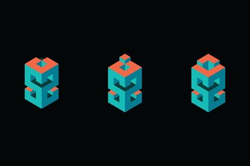 Modern logo set of 3-Dimensional letter S. Three beautiful illustration of 3D logo designs for personal and company branding. EPS10.