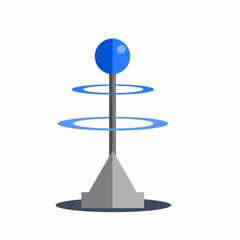 Standing Blue Electric Tesla Coil with two rings, in flat styled design