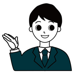 紹介するスーツを着た男性会社員