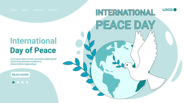International Day of Peace.A flying pigeon on the background of planet Earth.The concept of saving the environment.An illustration in the style of a green landing page.