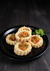 Puff pastry ayam or chicken puff pastry or vol au vent with chicken and vegetables.