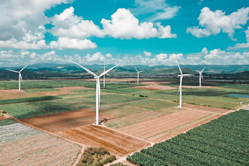 Aerial view of Wind Turbines in the windfarm of Santa Isabel, Puerto Rico