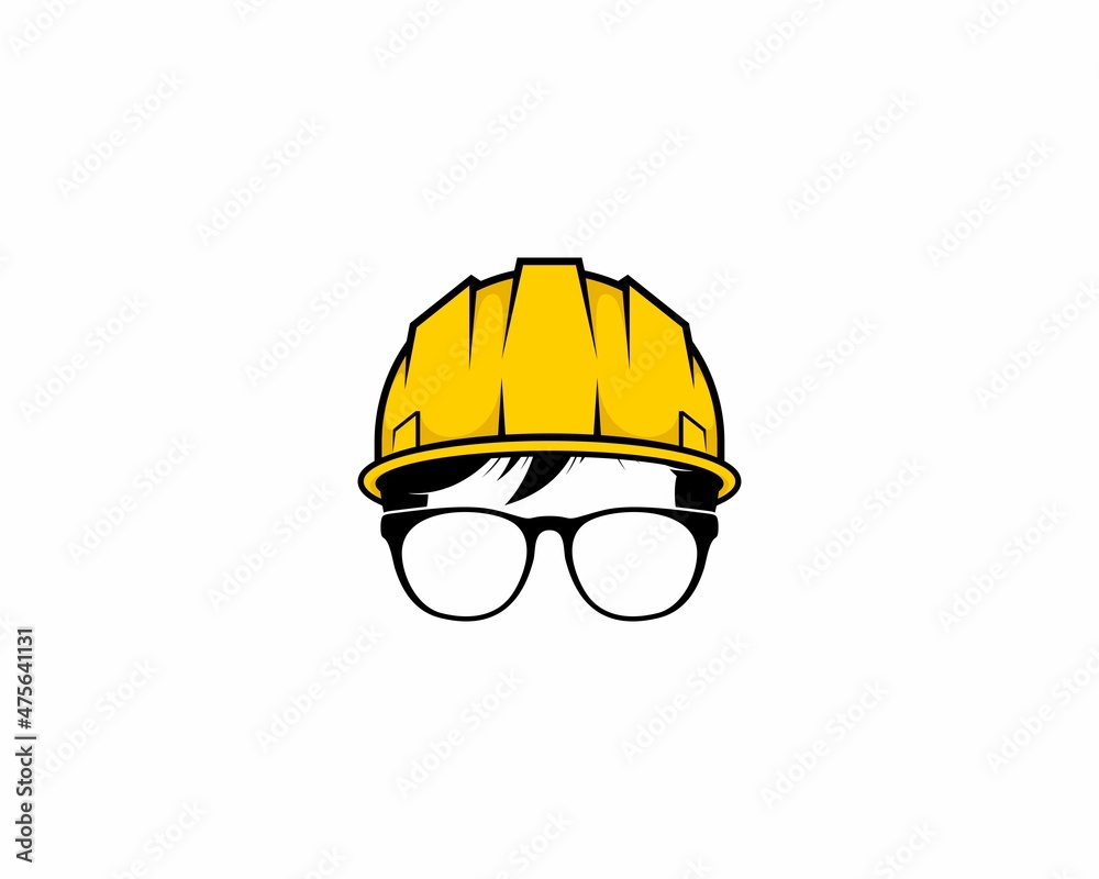 Poster geek boy wearing construction helmet logo