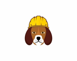 Dog using construction helmet illustration logo