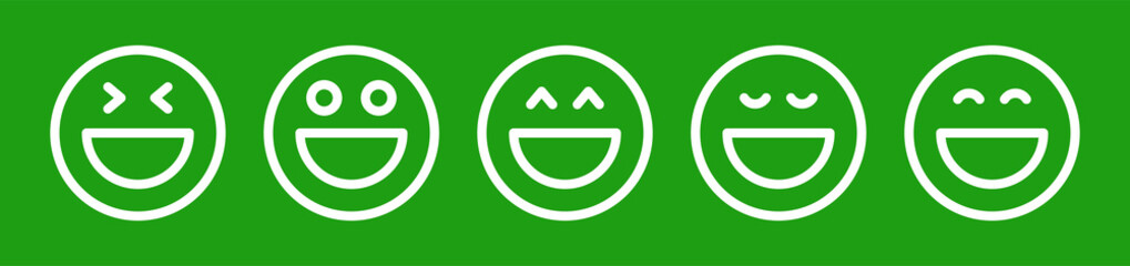 Funny and laughing emoji faces vector set. Smiley emoticon