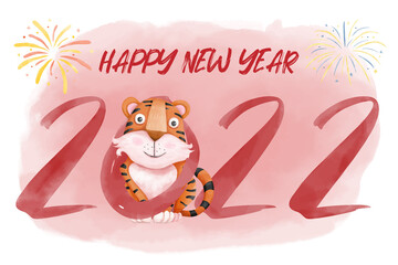 Happy new year 2022 year of the tiger in watercolor style