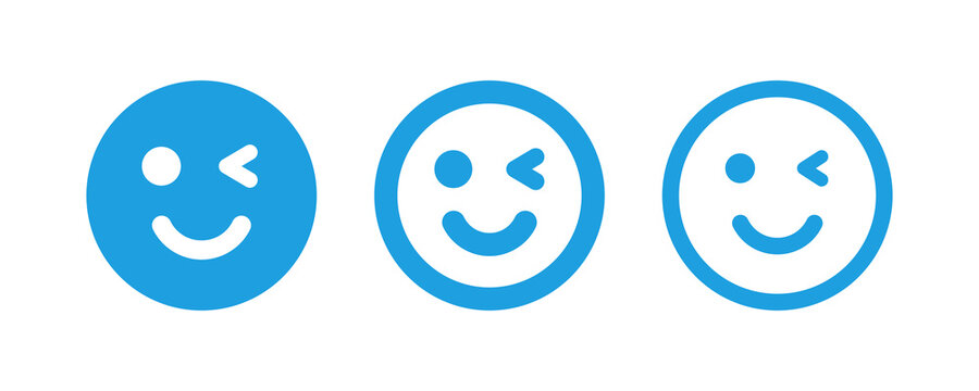 Winking eye with smiley face icon set. Wink emoticon.

