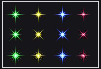 Icon set of starlight with multi color and black background