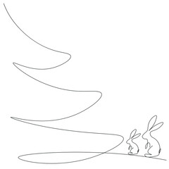 Christmas background with bunny line drawing vector illustration