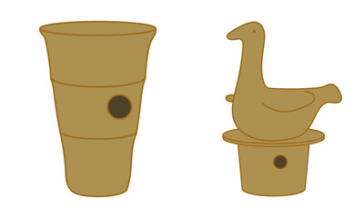 円筒埴輪と水鳥形埴輪のイラスト　古墳時代　歴史