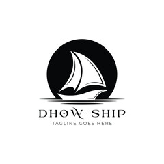 Minimalist silhouette of Dhow logo design, Traditional Sailboat from Asia, Africa. Graphic Design