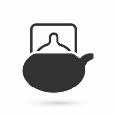 Grey Traditional tea ceremony icon isolated on white background. Teapot with cup. Vector