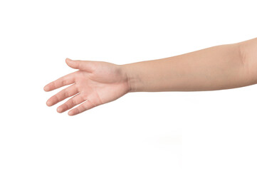 Female hand gesturing isolated on white background.