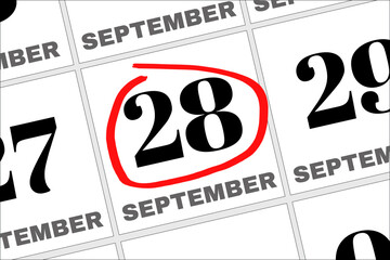 September 28 written on a calendar to remind you an important appointment. - obrazy, fototapety, plakaty