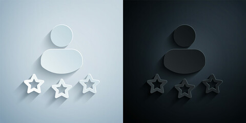 Paper cut Consumer or customer product rating icon isolated on grey and black background. Paper art style. Vector