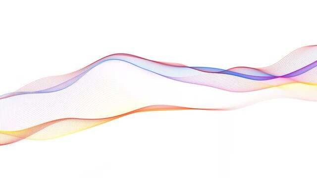 Technology digital particle wave motion on white background, Colorful line wave