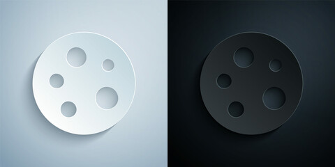 Paper cut Moon icon isolated on grey and black background. Paper art style. Vector