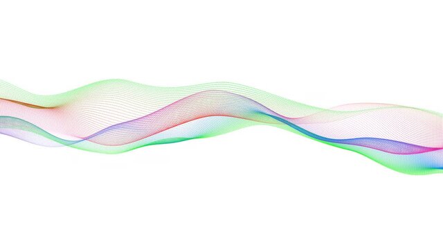 Technology digital particle wave motion on white background, Colorful line wave