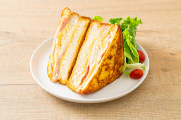 homemade sandwich ham cheese with salad