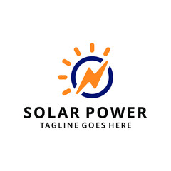 Vector illustration of solar energy icon logo design with lightning logo design, solar energy symbol