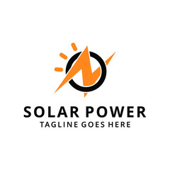Vector illustration of solar energy icon logo design with lightning logo design, solar energy symbol