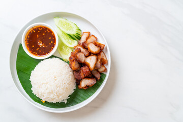 fried belly pork with rice with spicy sauce