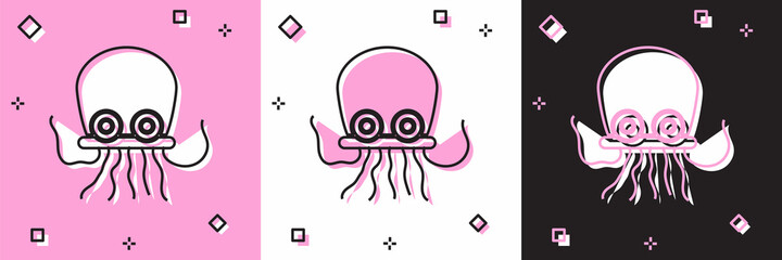 Set Octopus icon isolated on pink and white, black background. Vector.