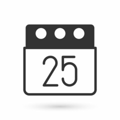 Grey Christmas day calendar icon isolated on white background. Event reminder symbol. Merry Christmas and Happy New Year. Vector