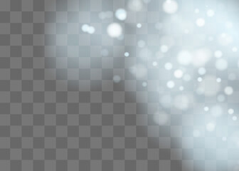 Vector falling snow effect isolated on transparent background with blurred bokeh.