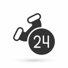 Grey Telephone 24 hours support icon isolated on white background. All-day customer support call-center. Full time call services. Vector