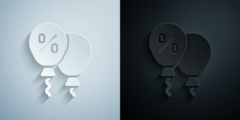 Paper cut Discount percent tag icon isolated on grey and black background. Shopping tag sign. Special offer sign. Discount coupons symbol. Paper art style. Vector