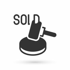 Grey Auction hammer icon isolated on white background. Gavel - hammer of judge or auctioneer. Bidding process, deal done. Auction bidding. Vector