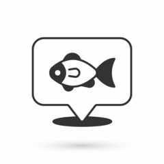 Grey Location fishing icon isolated on white background. Fishing place. Vector