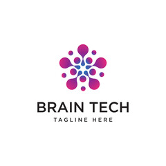 Brain tech Logo  design vector template. Think idea concept.